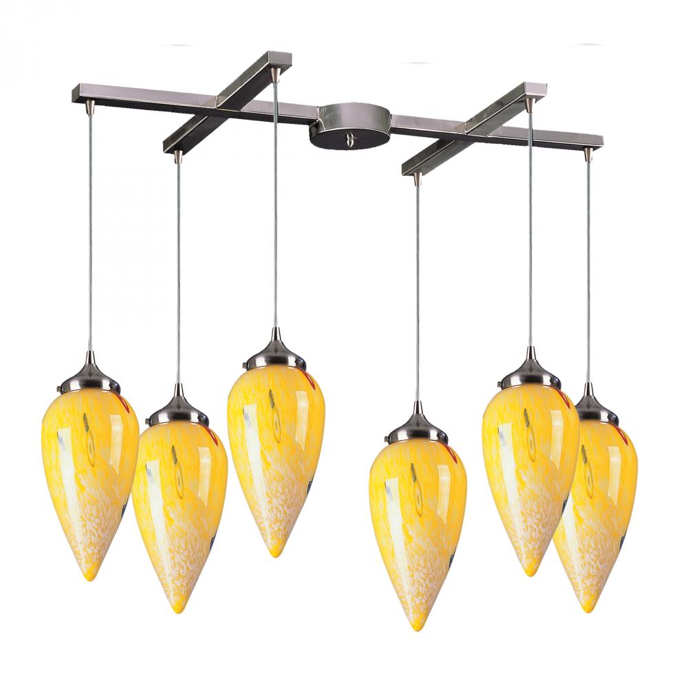 Six Light Satin Nickel Multi Light Pendant